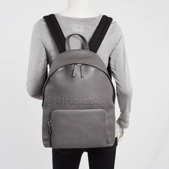 NWT Authentic Burberry Grey Leather Embossed Abbeydale Backpack Bag - Picture 7 of 11